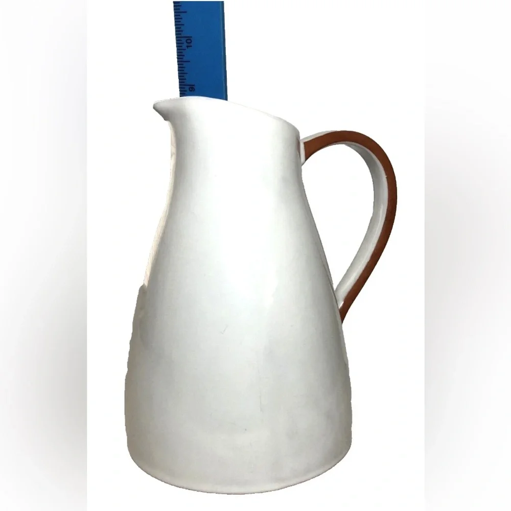 Dansk White Ceramic Pitcher Brown Handle Made in Portugal by Jens Quistgaard